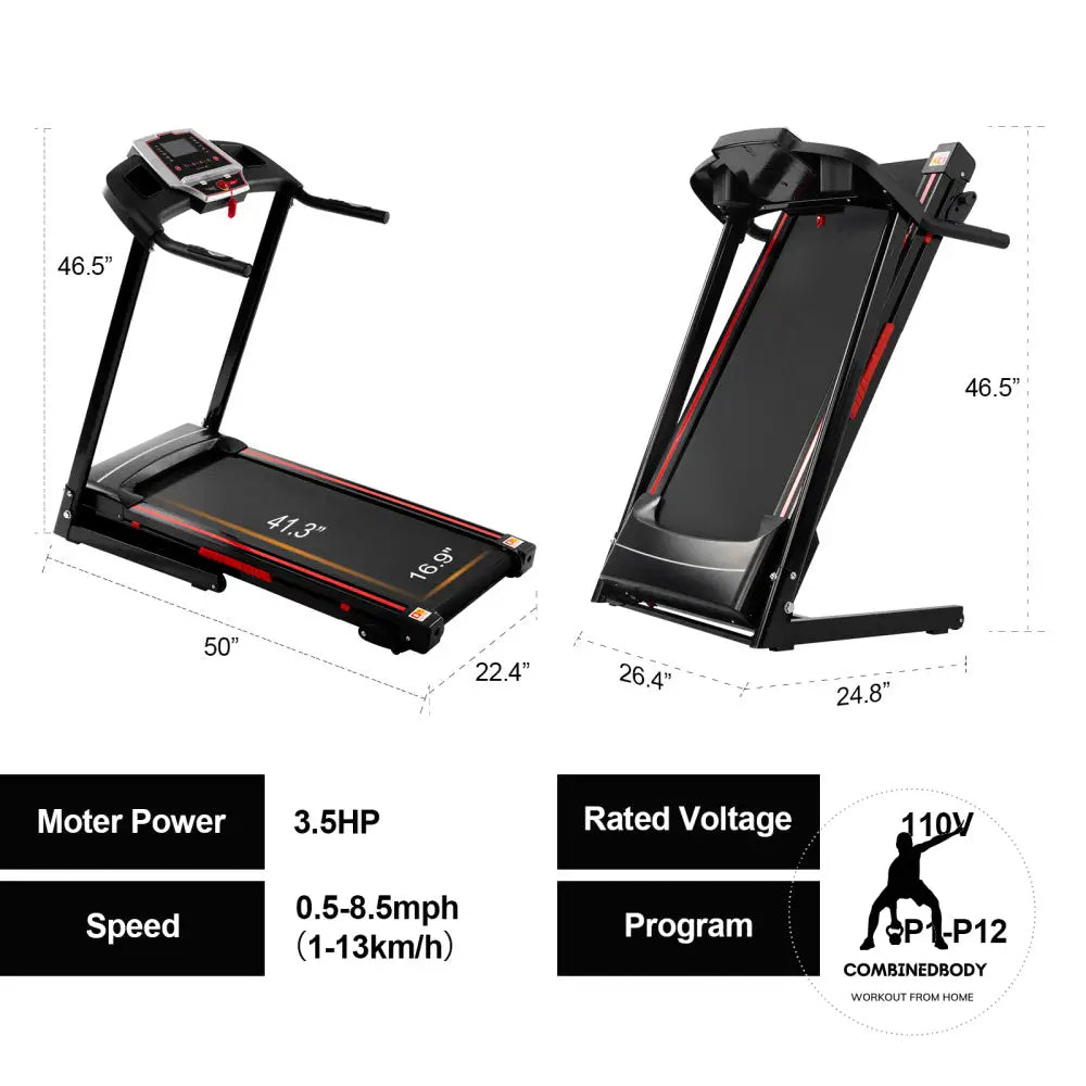 Folding Treadmills For Home - 3.5Hp Portable Foldable With Incline Electric Treadmill Running